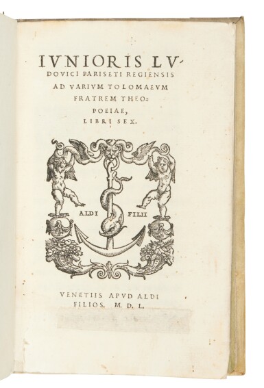 View full screen - View 1 of Lot 1276. Parisetti, Ad Varium Tolomaeum fratrem theopoeiae, libri sex, Venice, Heirs of Aldo Manuzio, 1550 (1551), eighteenth-century vellum.