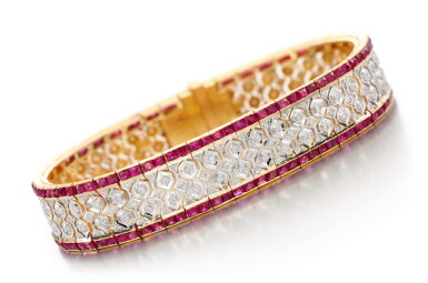 View full screen - View 1 of Lot 79. RUBY AND DIAMOND BRACELET.
