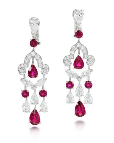 View full screen - View 1 of Lot 202. GRAFF | PAIR OF RUBY AND DIAMOND EARRINGS.