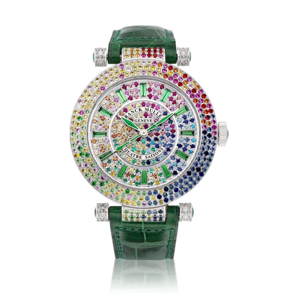 View full screen - View 1 of Lot 8627. Quatre Saisons, Reference SC 42 QTR SAI D 3R CD VERT | A unique white gold, diamond, emerald and multi gem-set wristwatch, Circa 2012 Quatre Saisons | 型號SC 42 QTR SAI D 3R CD VERT | 獨一無二白金鑲鑽石、綠寶石及多彩寶石腕錶,約2012年製.