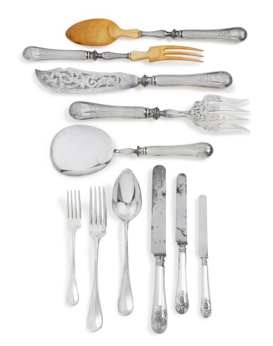 View full screen - View 1 of Lot 389. A 126-piece silver flatware partial set, Puiforcat, Paris, circa 1900 | Partie de ménagère de 126 pièces en argent par Puiforcat, Paris, vers 1900.