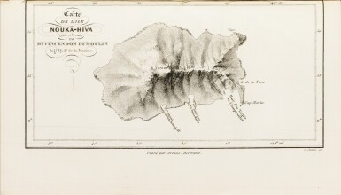 View full screen - View 1 of Lot 45. VINCENDON-DUMOULIN & DESGRAZ. Iles Marquises ou Nouka-Hiva, 1843. 1/2 veau olive (4 cartes gravées).