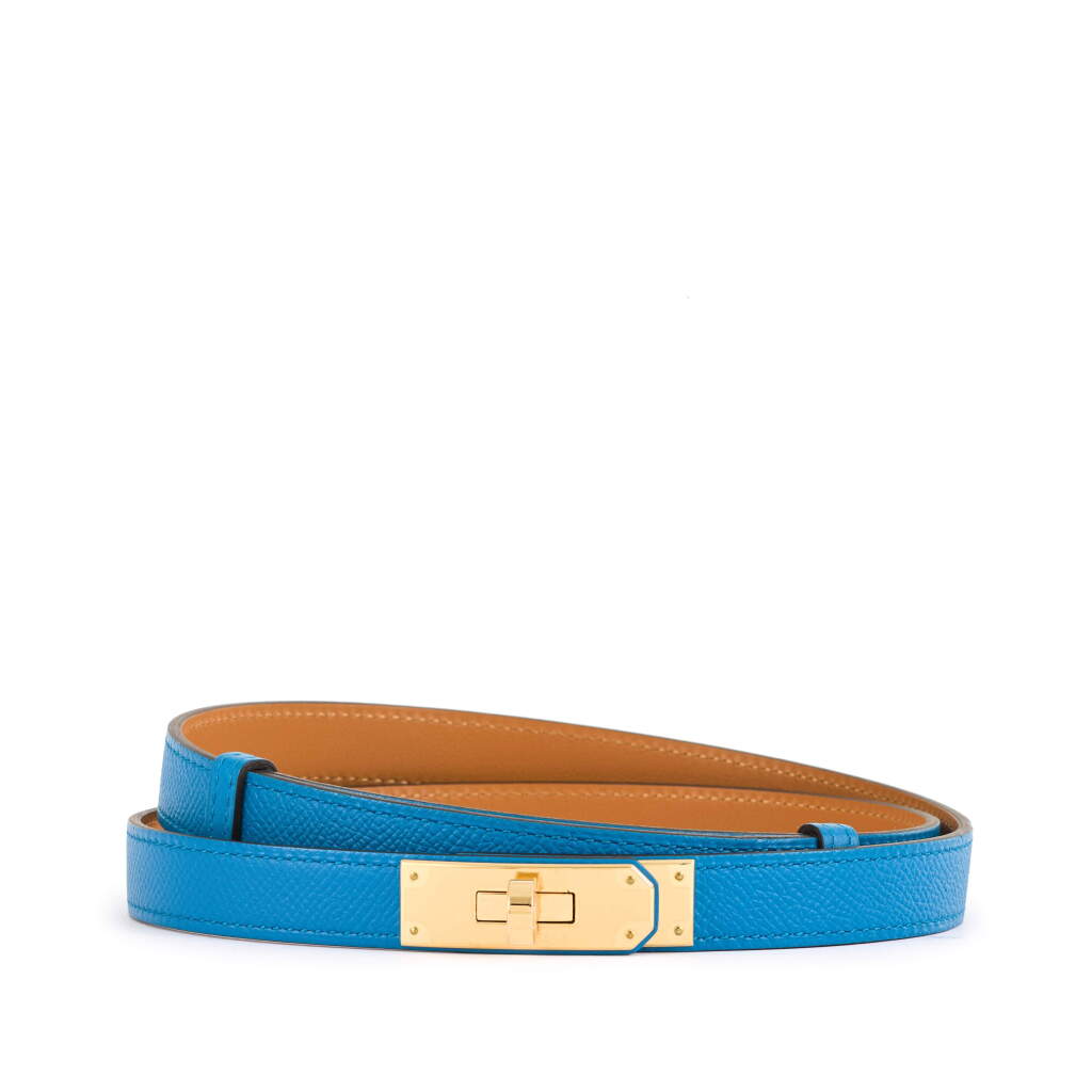 View full screen - View 1 of Lot 25. Blue Frida Epsom Kelly Belt Gold Hardware, 2017.