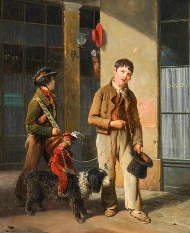 View full screen - View 1 of Lot 89. LOUIS JOSEPH TOUSSAINT ROSSIGNON | Two Savoyards with a monkey and a dog.