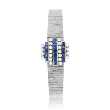View full screen - View 1 of Lot 338. Rolex | Montre bracelet de dame saphirs et diamants | Lady's sapphire and diamond bracelet watch.