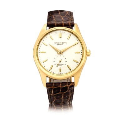 View full screen - View 1 of Lot 2182. Patek Philippe | Calatrava, Reference 2526, A yellow gold wristwatch with enamel dial, Retailed by Serpico y Laino, Made in 1958 | 百達翡麗 | Calatrava 型號2526 黃金腕錶,備琺瑯錶盤,由Serpico y Laino發行,1958年製.