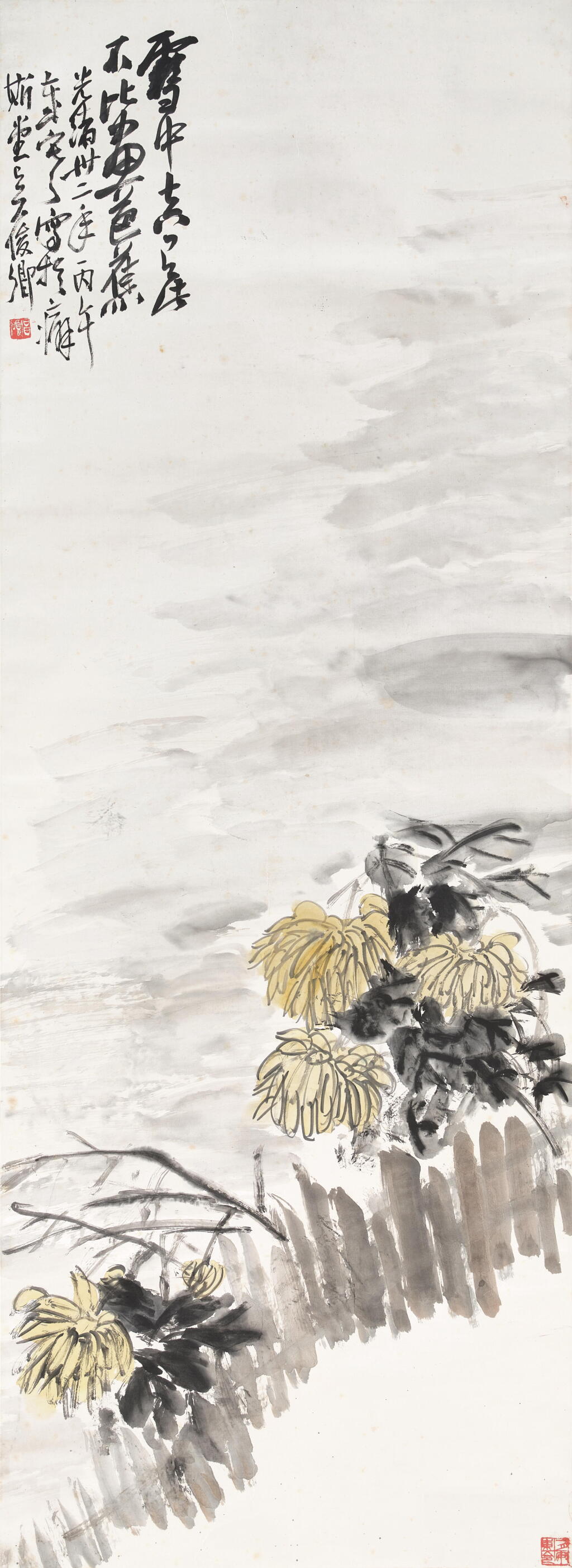 View full screen - View 1 of Lot 2584. 吳昌碩 雪中菊花 | Wu Changshuo, Chrysanthemums in the Snow.