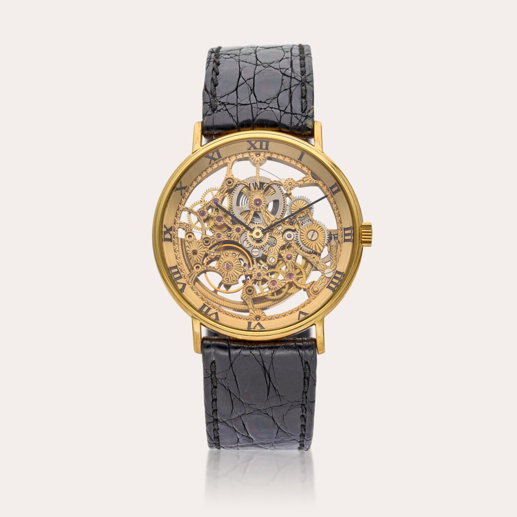 View full screen - View 1 of Lot 473. A yellow gold skeletonized automatic wristwatch, Circa 1995.