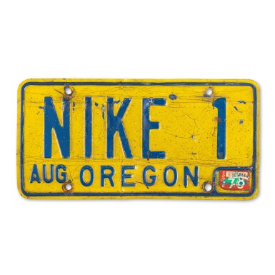 View full screen - View 1 of Lot 1. Geoff Hollister's ‘Nike 1’ License Plate .