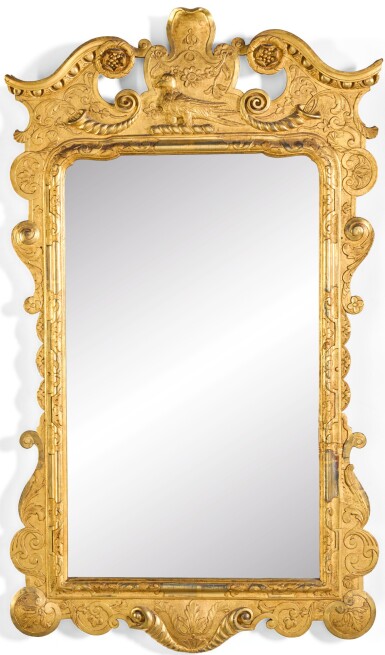 View full screen - View 1 of Lot 51. A PAIR OF IRISH GEORGE II GILTWOOD AND GILT-GESSO PIER GLASSES, CIRCA 1740.