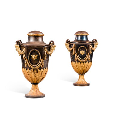 View full screen - View 1 of Lot 301. A pair of ornamental vases, probably North European, early 19th century | Paire de vases d'ornement, probablement travail de l'Europe du Nord, début du XIXe siècle.
