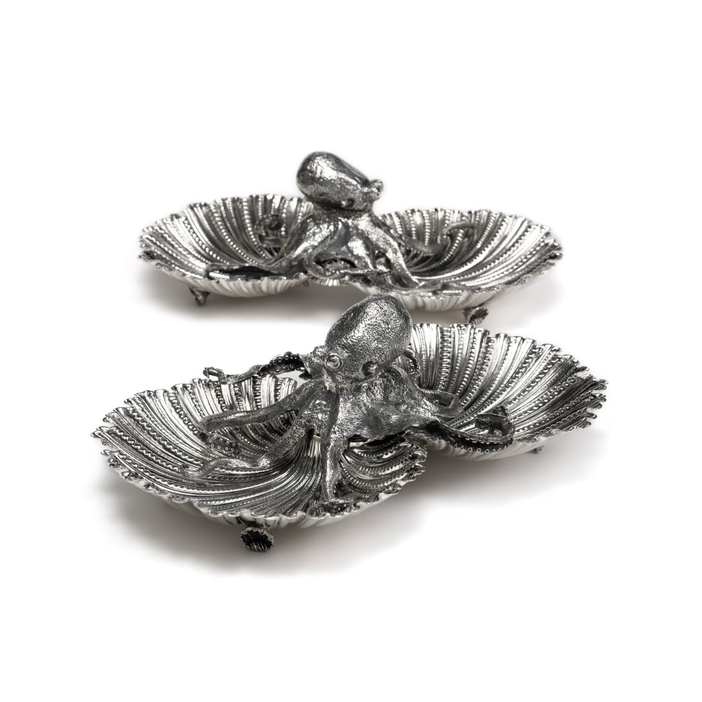 View full screen - View 1 of Lot 33. A Pair of Italian Silver Octopus Dishes, Buccellati, Milan, Late 20th Century.