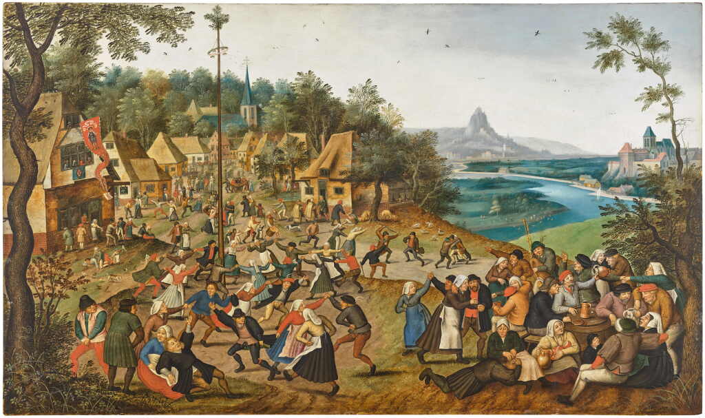View full screen - View 1 of Lot 15. Village scene with peasants carousing and dancing around a maypole.