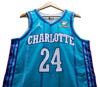 View full screen - View 1 of Lot 15. Brandon Miller 'Rookie Debut' Charlotte Hornets 2023-2024 Kia NBA Tip-Off Game Worn Jersey.