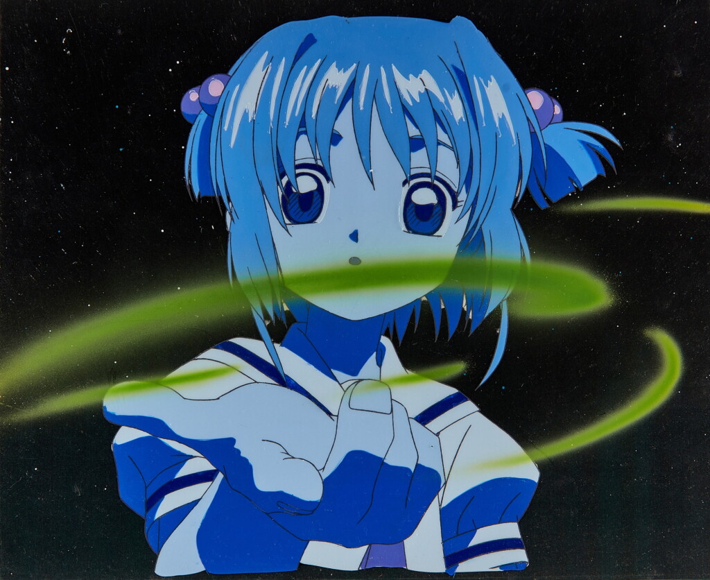 View full screen - View 1 of Lot 108. Sakura with Glow Card (Episode 14) Animation Cels with Douga and Printed Background | 小櫻與燈卡(第14集)賽璐璐,附線稿及印刷背景.