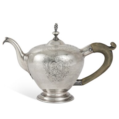 View full screen - View 1 of Lot 14. An Important American Silver Teapot Engraved With a Profile of John Wilkes, Daniel Henchman, Boston, Circa 1765-70, the engraving attributed to Nathaniel Hurd.