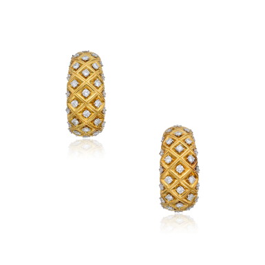 View full screen - View 1 of Lot 449. Pair of Gold and Diamond Earclips.