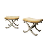 A Pair of Regency Style Grey and White-Painted Curule-Form Stools, late 19th/early 20th century