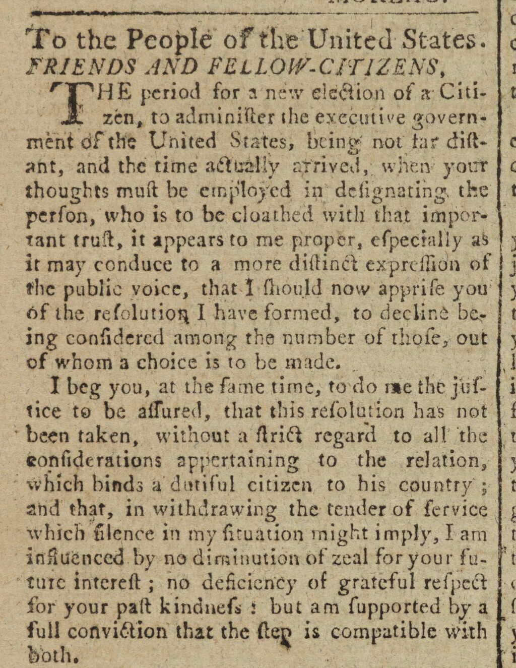 View full screen - View 1 of Lot 108. WASHINGTON, GEORGE | George Washington’s Farewell Address ("To the People of the United States, Friends and Fellow-Citizens") in The Salem Gazette, Vol. X, No. 537. Salem: Printed and Published by William Carlton, Tuesday, September 27, 1796.