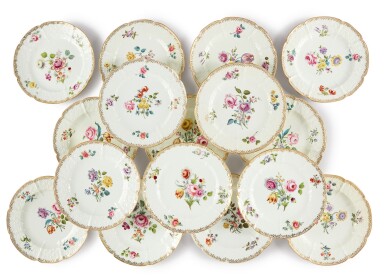 View full screen - View 1 of Lot 110. A Set of Sixteen English Porcelain Dinner Plates, Mid-19th Century.