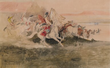 View full screen - View 1 of Lot 22. Indians Herding Horses Across River.