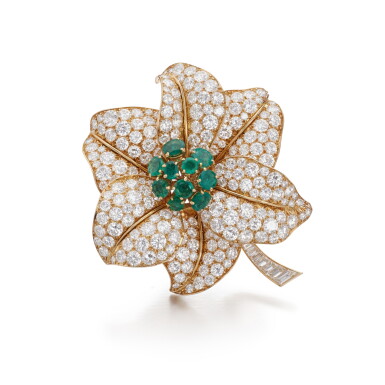 View full screen - View 1 of Lot 375. Emerald and diamond brooch | M. Gérard | 祖母綠配鑽石別針.