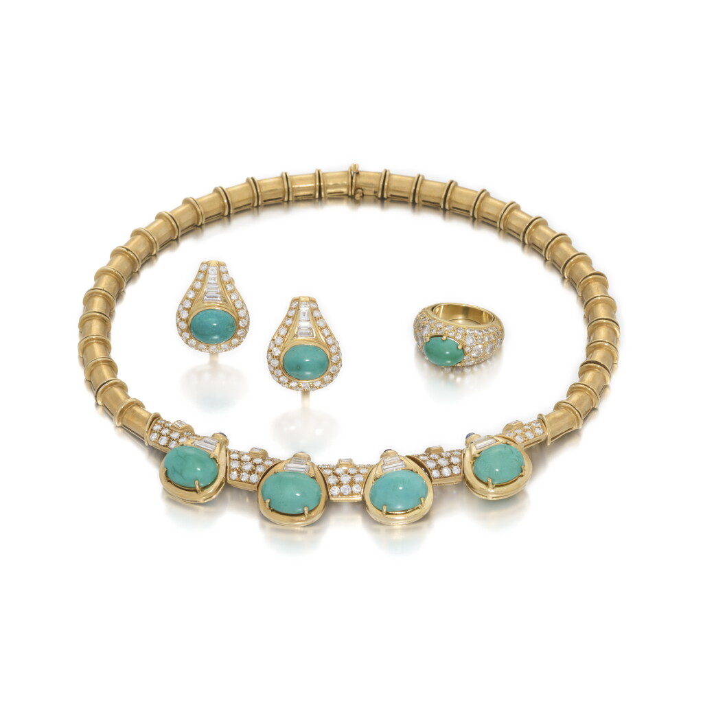 View full screen - View 1 of Lot 58. Turquoise, sapphire and diamond parure .