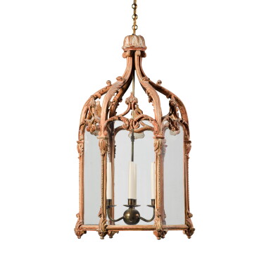 View full screen - View 1 of Lot 9. An early George III carved giltwood hall lantern, circa 1760-65, after the design by Thomas Chippendale.