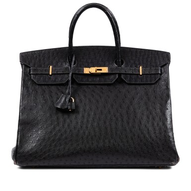 View full screen - View 1 of Lot 408. Limited Edition Black Ostrich Birkin 40 Palladium Hardware, 2001.