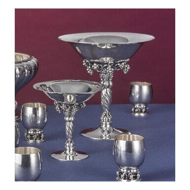 View full screen - View 1 of Lot 36. TWO DANISH SILVER GRAPEVINE TAZZAS, NOS. 263A AND 263B, DESIGNED BY GEORG JENSEN, GEORG JENSEN SILVERSMITHY, COPENHAGEN, CIRCA 1925-32.