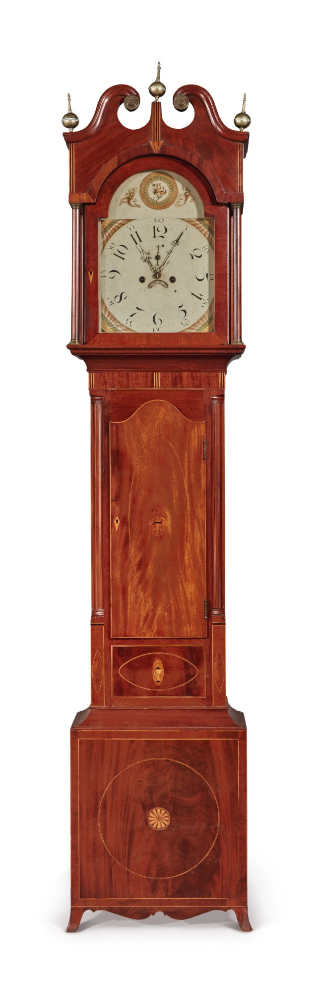 View full screen - View 1 of Lot 74. Fine Federal Mahogany Eagle-Inlaid Tall-Case Clock, New Jersey, circa 1800.