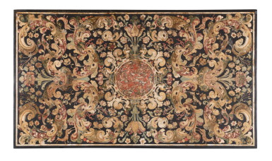 View full screen - View 1 of Lot 2. A scagliola top, early 18th century, and a stained walnut base, late 17th century style | Plateau en scagliole du début du XVIIIe siècle et piètement en noyer teinté de style fin XVIIeme siècle.
