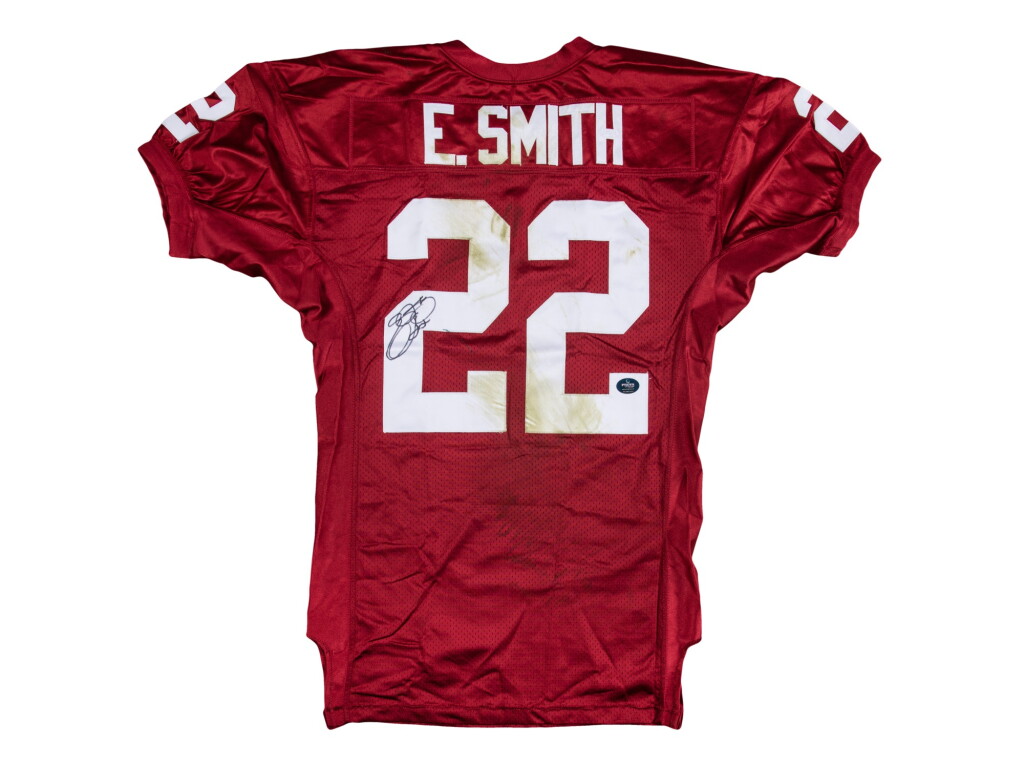 View full screen - View 1 of Lot 81. 2004 Emmitt Smith Game Used, Photo Matched & Signed Arizona Cardinals Red Home Jersey Photo Matched To 11/28/2004 Vs. New York Jets (Smith LOA, Prova & Sports Investors Authentication).