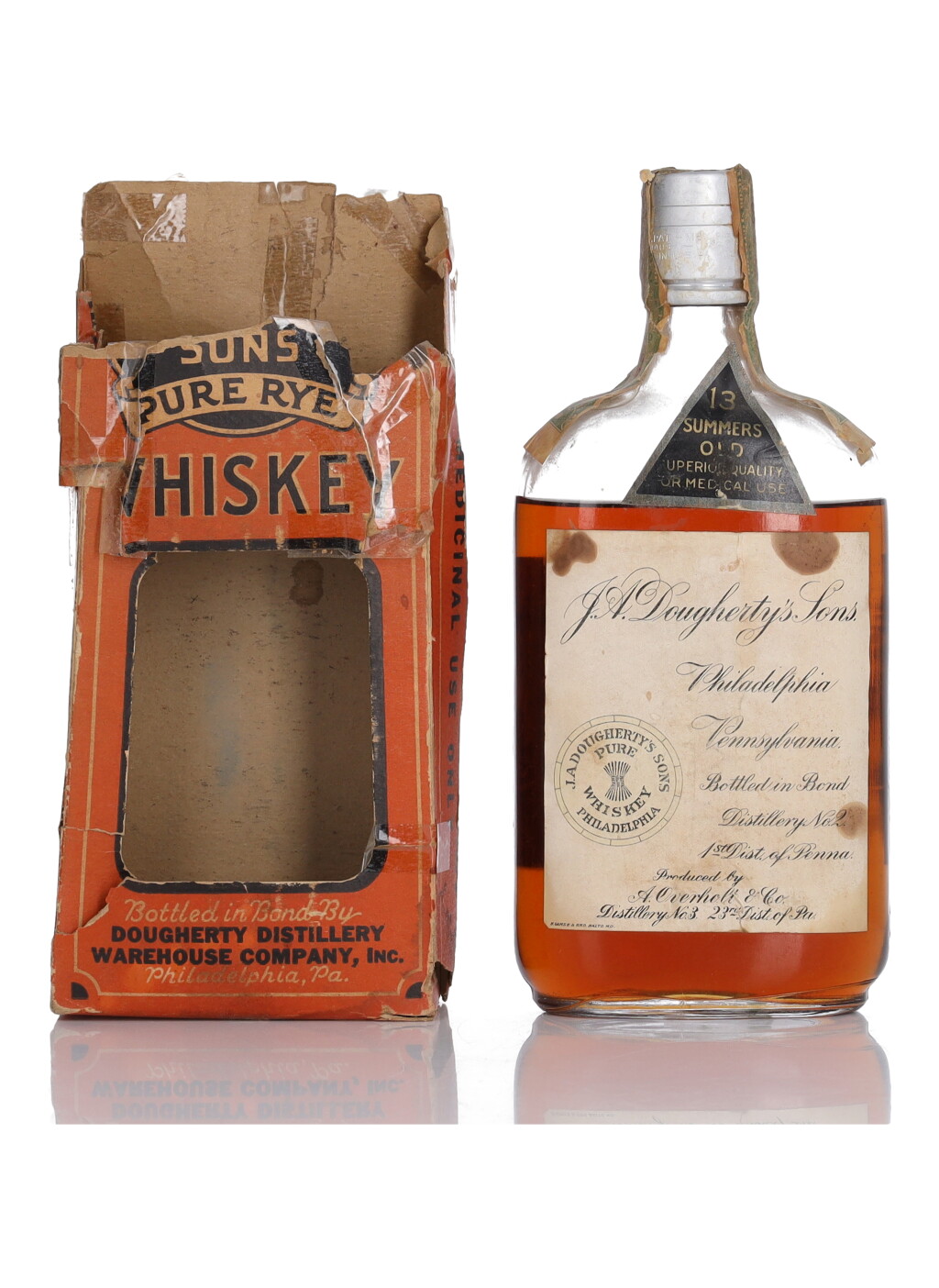 View full screen - View 1 of Lot 209. J.A. Dougherty's Sons 13 Year Old Pure Whiskey 100 Proof (Pint).