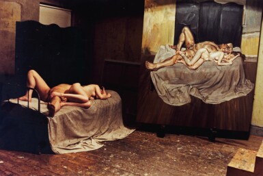 View full screen - View 1 of Lot 199. BRUCE BERNARD | LEIGH BOWERY AND NICOLA BATEMAN POSING FOR 'AND THE HUSBAND' BY LUCIAN FREUD, 1993.