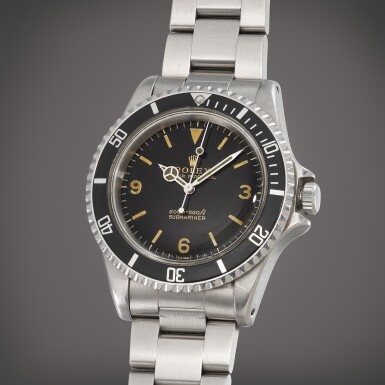 View full screen - View 1 of Lot 3. 'Underline Gilt Explorer Dial' Submariner, Reference 5513 | A stainless steel wristwatch with bracelet | Circa 1965.