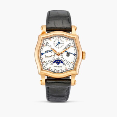 View full screen - View 1 of Lot 2271. Sympathie Bi-retrograde | A pink gold perpetual calendar wristwatch with retrograde day, date, moon phases and leap year indication, Circa 1999.