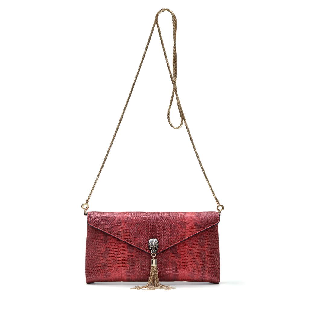View full screen - View 1 of Lot 311. Red Cocktail “Serpenti” Clutch in Python Skin with Gold Tone Brass Hardware,2020.