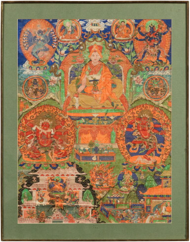 View full screen - View 1 of Lot 35. A thangka depicting a Sakya lama, Tibet, Ngor monastery, 19th century | 俄爾寺 十九世紀 藏傳薩迦派喇嘛唐卡 設色布本.