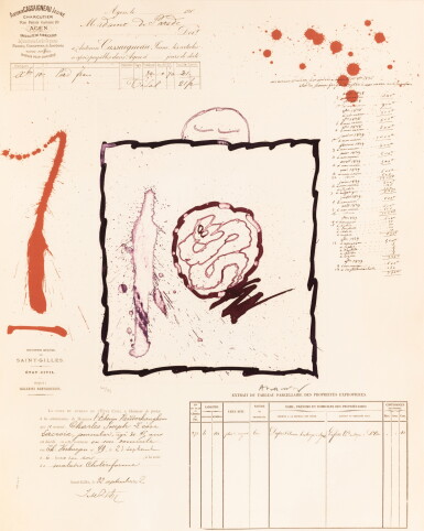 View full screen - View 1 of Lot 4. L’avenir de la propriété. 1972. Un des 99 exemplaires de tête, avec suite des 9 eaux-fortes, dans un portfolio in-folio. Envoi à J. Dauchez..