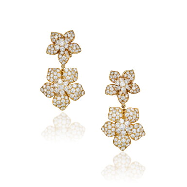 View full screen - View 1 of Lot 113. Pair of Gold and Diamond Pendant-Earclips.