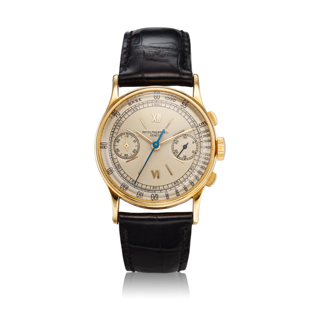 View full screen - View 1 of Lot 354. Reference 130 A yellow gold chronograph wristwatch, Made in 1940.