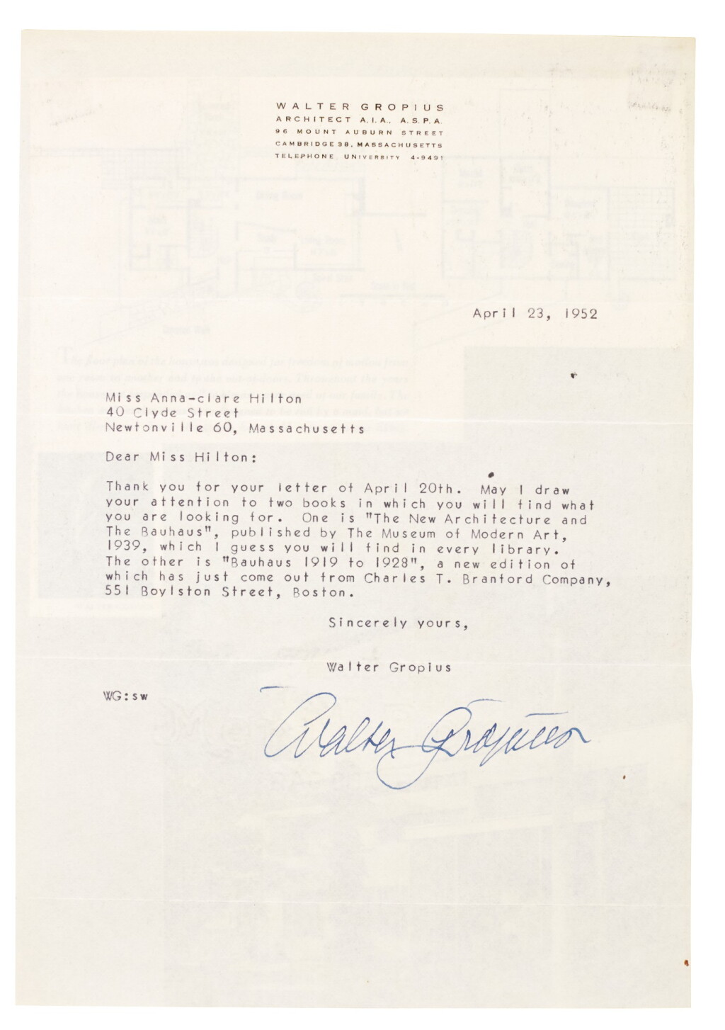 View full screen - View 1 of Lot 48. Album containing letters by Feininger, Gropius and Binder to Anna-Clare Hilton, 1952.