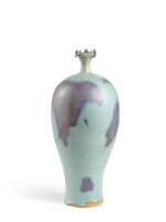 A large Junyao purple-splashed foliate-rim vase, meiping, Song - Yuan dynasty | 宋至元 鈞窰月白釉紫斑花口梅瓶