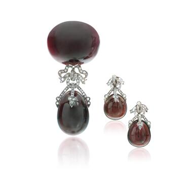View full screen - View 1 of Lot 1150. Garnet and diamond demi-parure, mid-19th century.