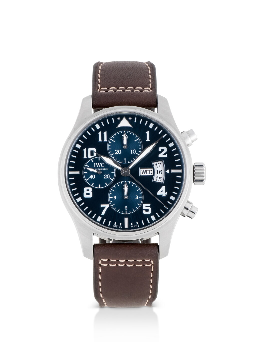 View full screen - View 1 of Lot 43. IWC | PILOT'S WATCH LE PETIT PRINCE, REF 3777 STAINLESS STEEL CHRONOGRAPH WRISTWATCH WITH DAY AND DATE CIRCA 2015.