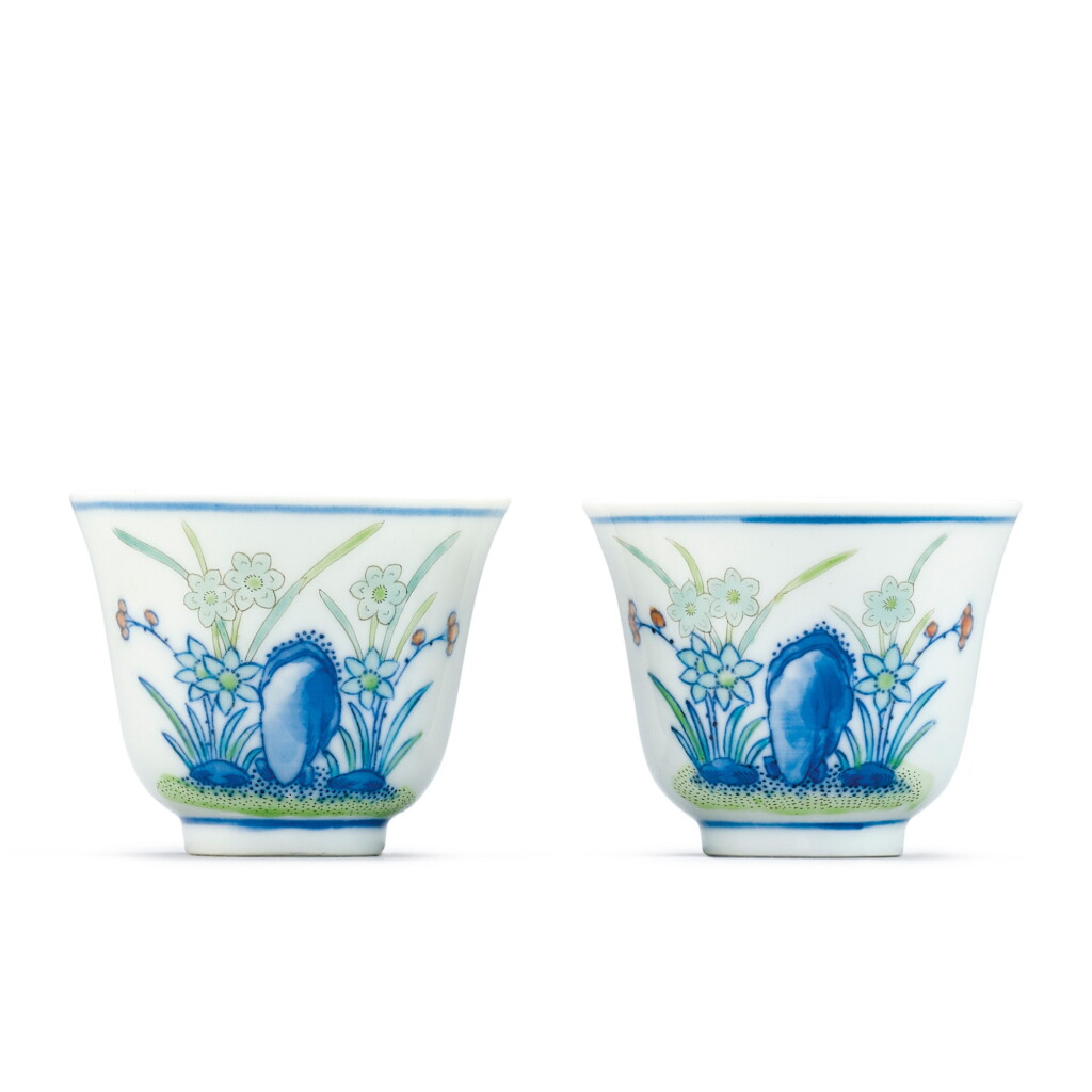 View full screen - View 1 of Lot 503. A PAIR OF DOUCAI AND FAMILLE-ROSE 'NARCISSUS' MONTH CUPS MARKS AND PERIOD OF GUANGXU | 清光緒 鬪彩加粉彩水仙花神盃一對 《大清光緒年製》款.