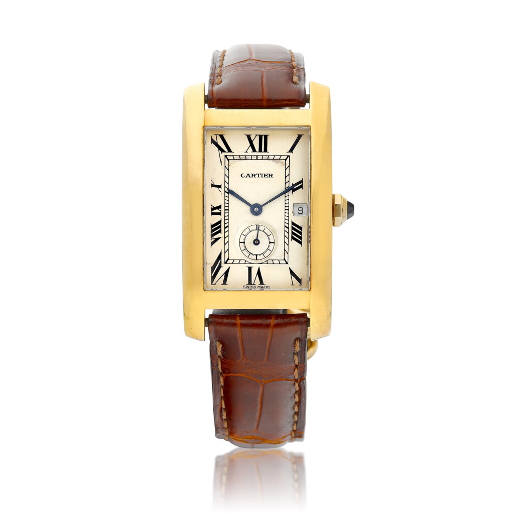 View full screen - View 1 of Lot 8129. Tank Americaine, Reference 811905 | A yellow gold wristwatch with date, Circa 1980 | 卡地亞 | Tank Americaine 型號811905 | 黃金腕錶,備日期顯示,約1980年製.
