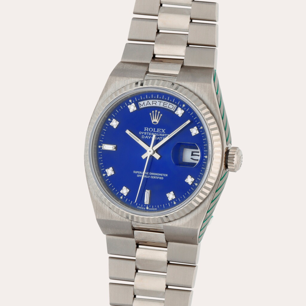 View full screen - View 1 of Lot 226. Oysterquartz Day-Date, Reference 19019N | A white gold and diamond-set wristwatch with day, date and bracelet | Circa 1987.