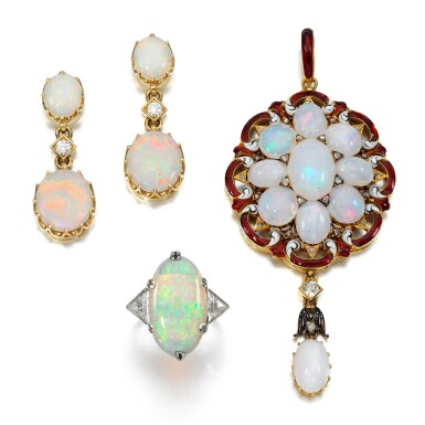 View full screen - View 1 of Lot 95. Group of opal and diamond jewellery.